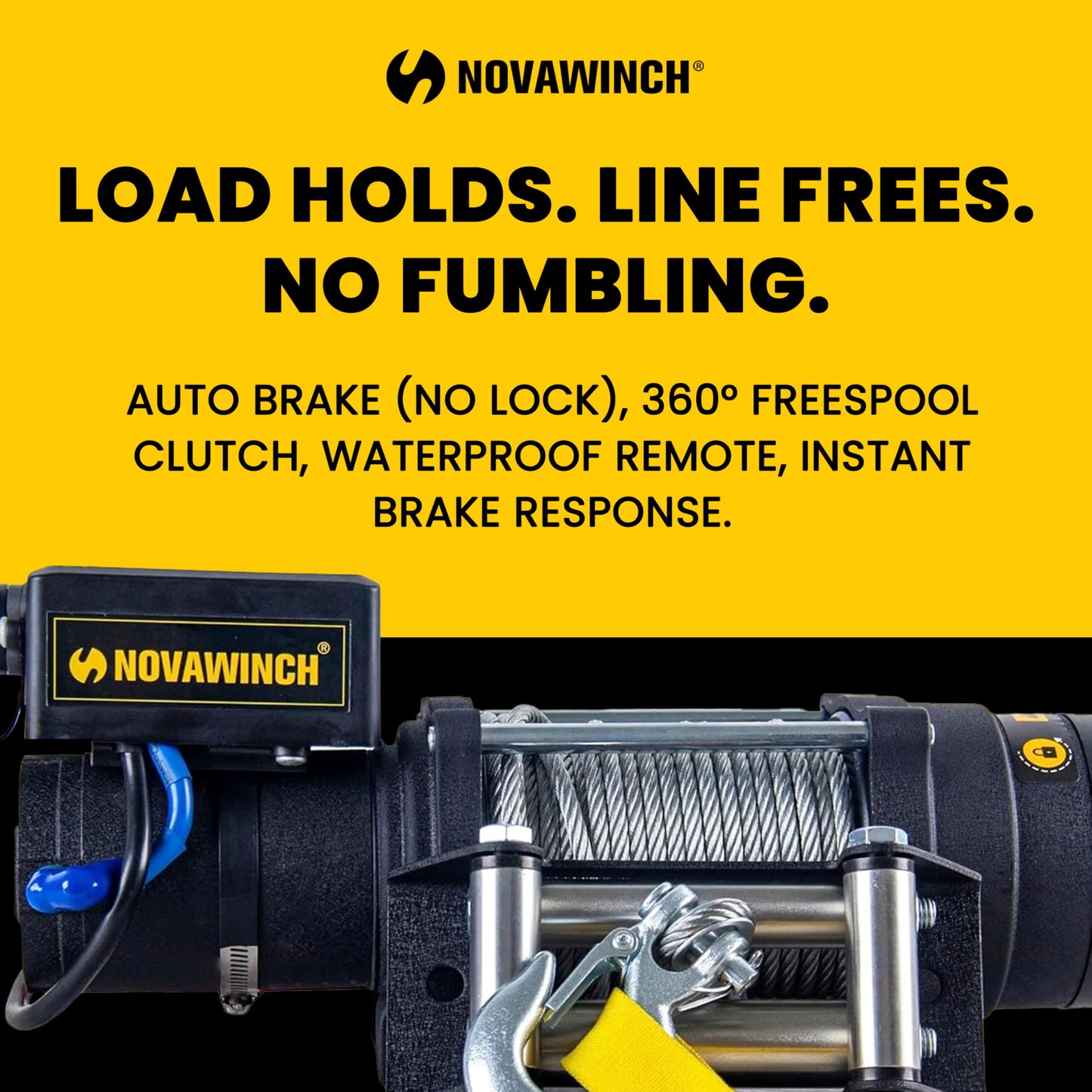 Novawinch Flex 5000 lb Trailer Winch 12V Electric - IP68 Sealed Planetary Gearbox, Wire Rope, Auto Load-Holding Brake, Waterproof Remote - Flatbed, Boat Trailer, Equipment Hauler, Car Hauler, SAE