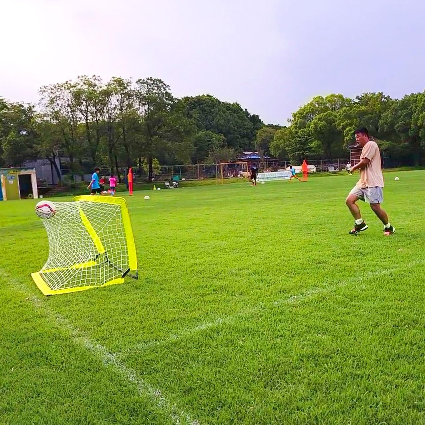 Soccer Goal for Backyard,Mini Soccer Goal with Size 1 Soccer Ball,Pump,Ground Stakes,Carry Bag, Perfect for Backyard,Court,Field,Easy Set up,Great for All Levels