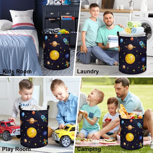 Clastyle 45L Boy Planets Nursery Hamper Outer Space Collapsible Laundry Basket Kid Room Rocket Toy Storage Basket