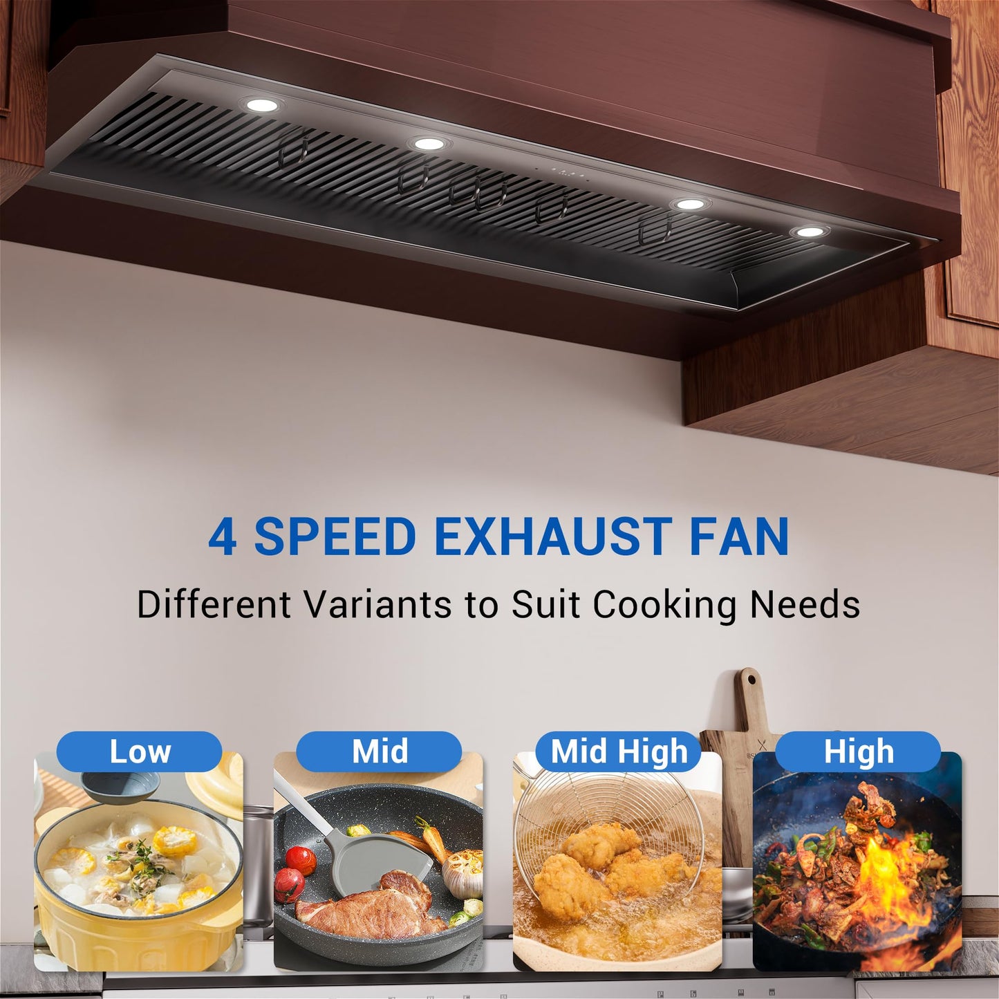 60-inch Range Hood Insert with Inline Remote Blower, CT Copper Tailor 1260CFM Kitchen Vent Hood, 4-Speed Exhaust Fan, 4 LED Lights, 8" Round Ducted,Baffle Filters, in Stainless Steel