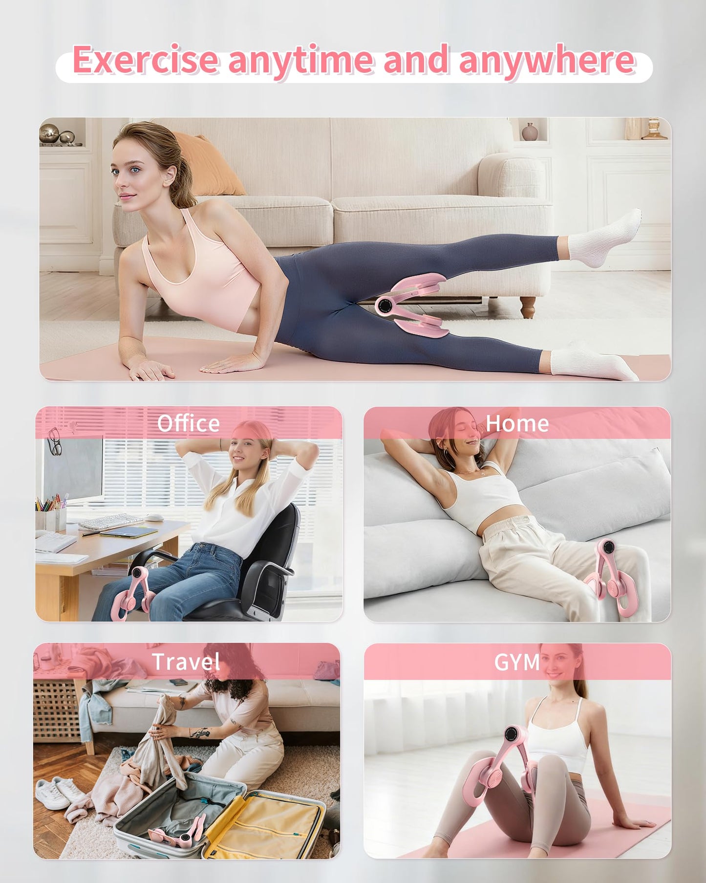 SirDone Thigh Trainer for Women, 360° Adjustable Pelvic Floor Muscle Trainer, Inner Thigh Exerciser, Multi-Function Home Gym Equipment for Hip, Leg, Arm & Yoga Workouts(Pink)