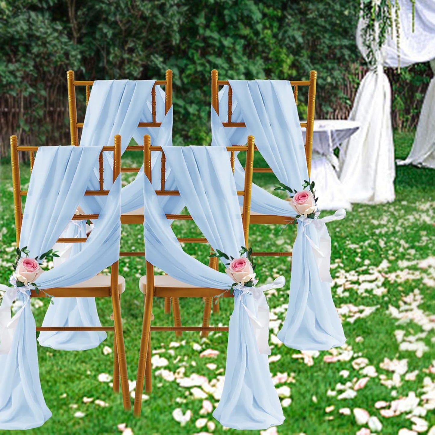 SiinvdaBZX 2 30" 20Ft Panels Wedding Arch Draping Fabric x Light Blue Sheer Chiffon Fabric Outdoor Extra Long