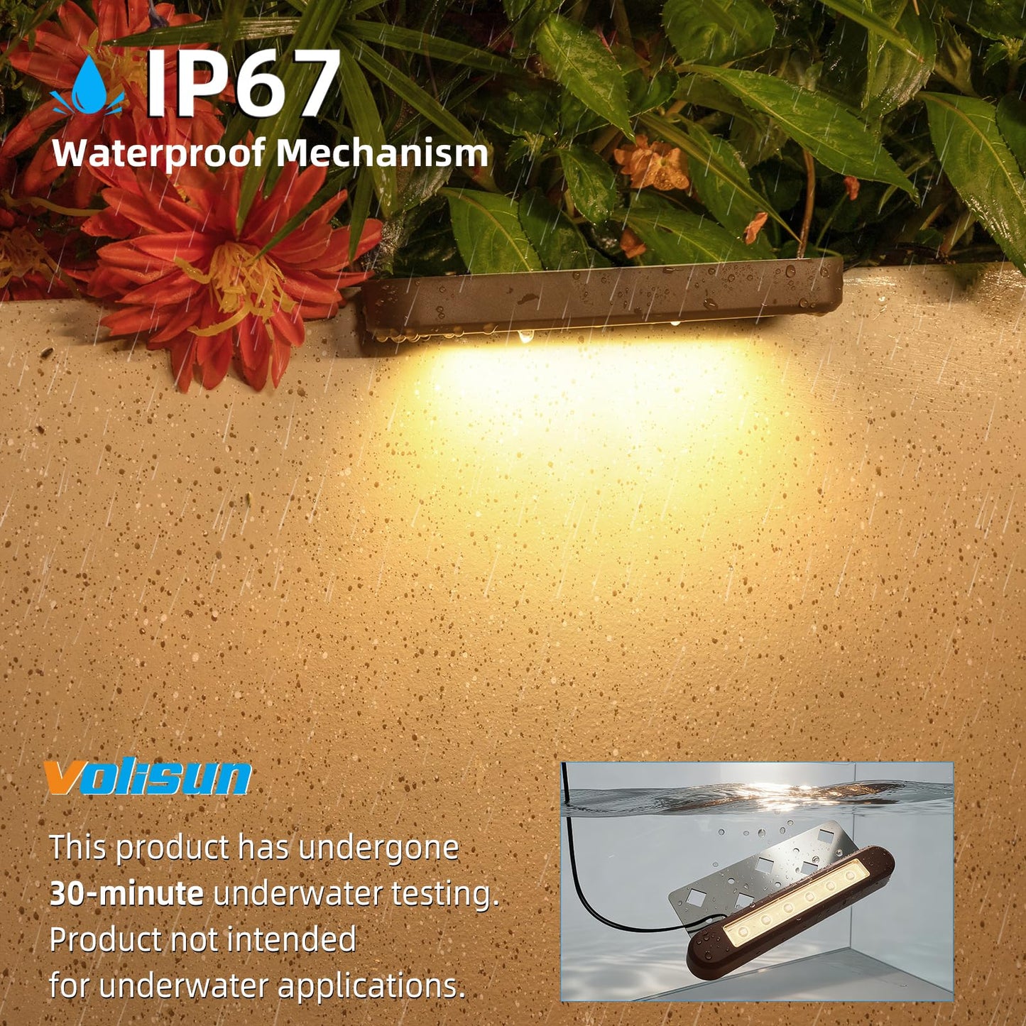 VOLISUN 7 Inch Retaining Wall Lights, IP67 Waterproof Hardscape Lighting, Cuttable Low Voltage Lighting, 12V Paver Lights, 2.8W Outdoor Step Landscape Lights, 2700K Soft White (12 Pack)