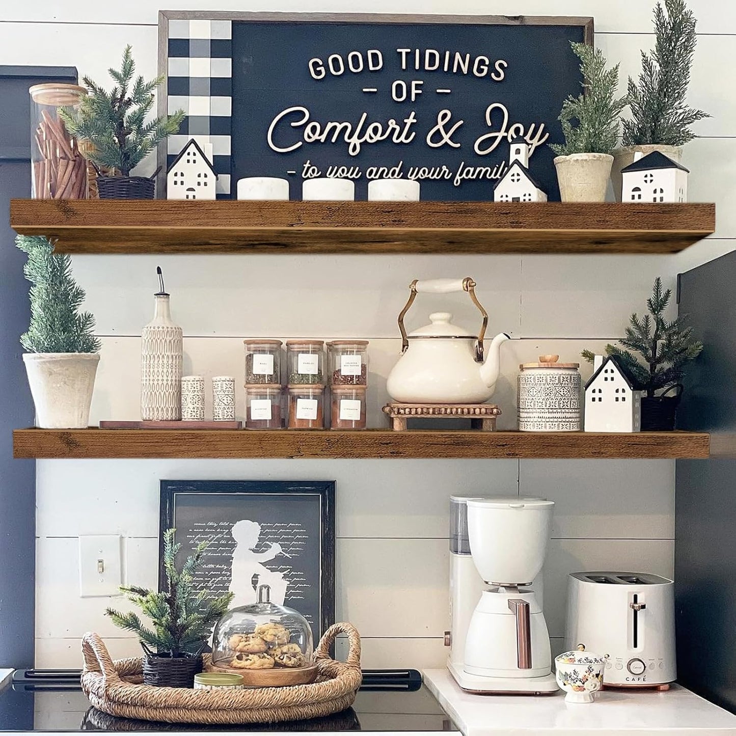 QEEIG Floating Shelves - Rustic Brown Wall Mounted Display Shelf Set of 2 | 39.4" x 9.3" for Home Decor