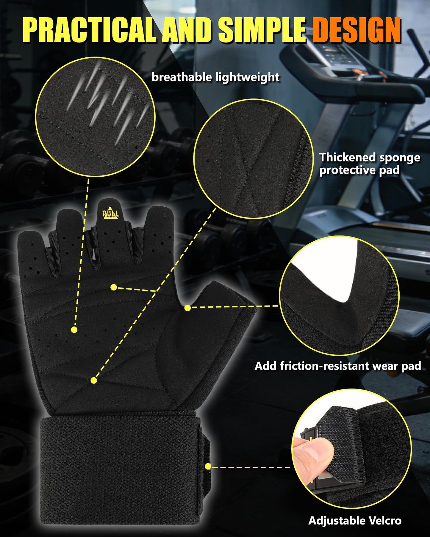 FitDA 2-in-1 Workout Gloves, Weight Lifting Gloves with Wrist Wrap Support for Men & Women, Ventilated Fingerless Padded Gym Glove for Weightlifting Pull-Ups & Fitness Training, M