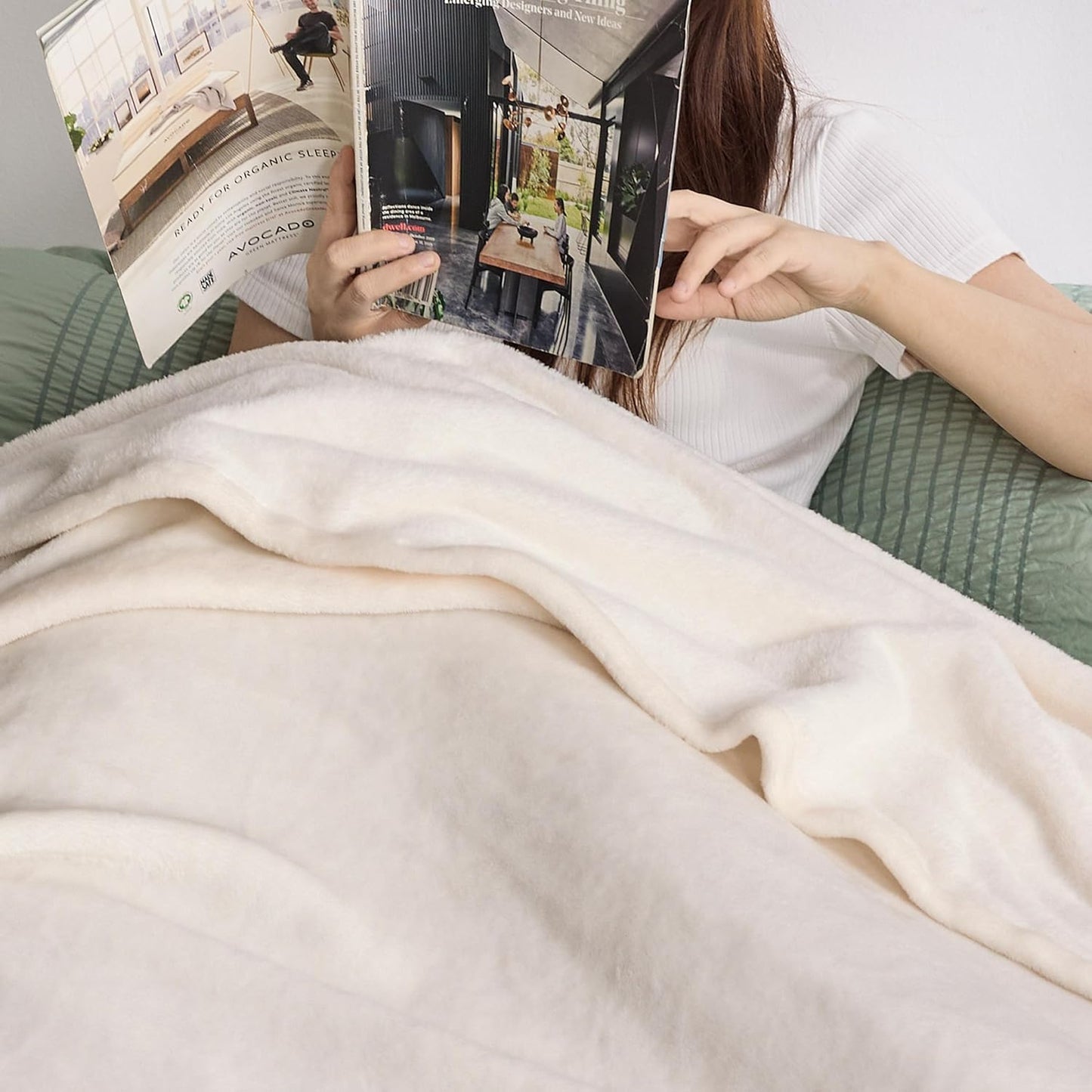 Bedsure GentleSoft Fleece Blanket - Soft, Lightweight Plush Queen Size Cream Blanket, 90x90 Inches