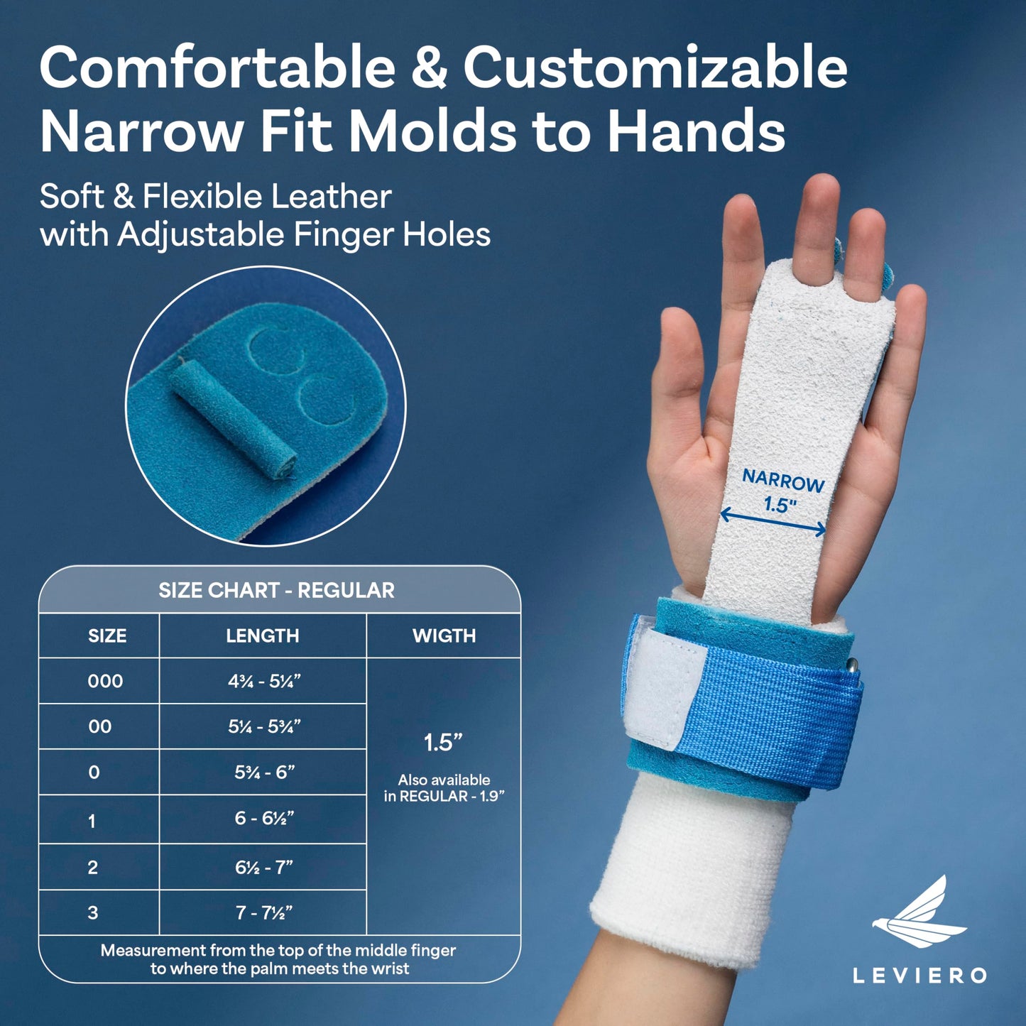 LEVIERO Gymnastics Grips Set Narrow Nippers, Grips for Gymnastics Girls, Dowel Grips with Soft Leather, Hook and Loop Wrist Straps, and Adjustable Finger Holes, for All Ages - (Aqua, 00)