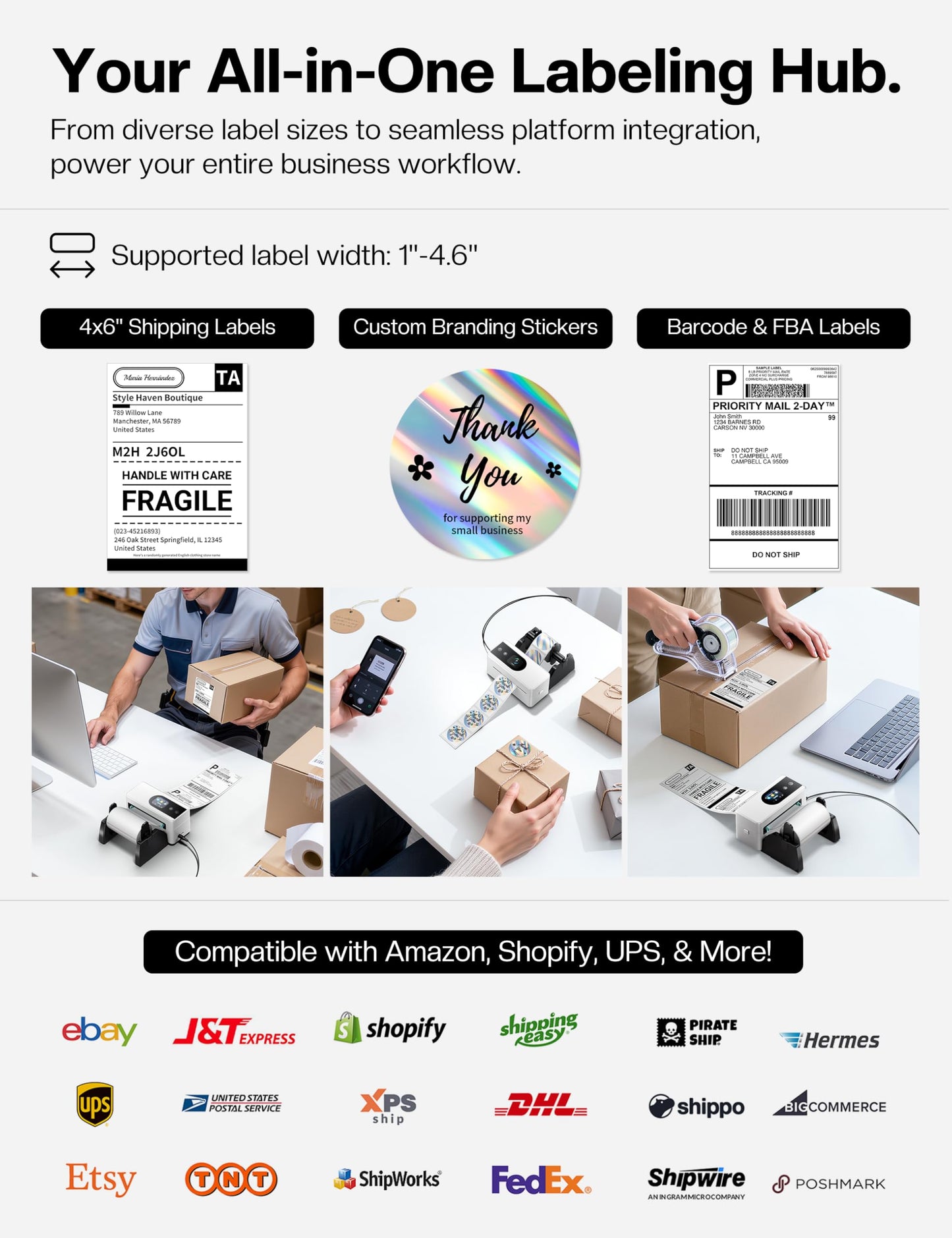 Phomemo 4x6 Shipping Label Printer with Touch Screen, Wireless Bluetooth Thermal Printer for Small Business & Packages, Compatible with Amazon Shopify UPS USPS, Support Android iOS Windows Mac