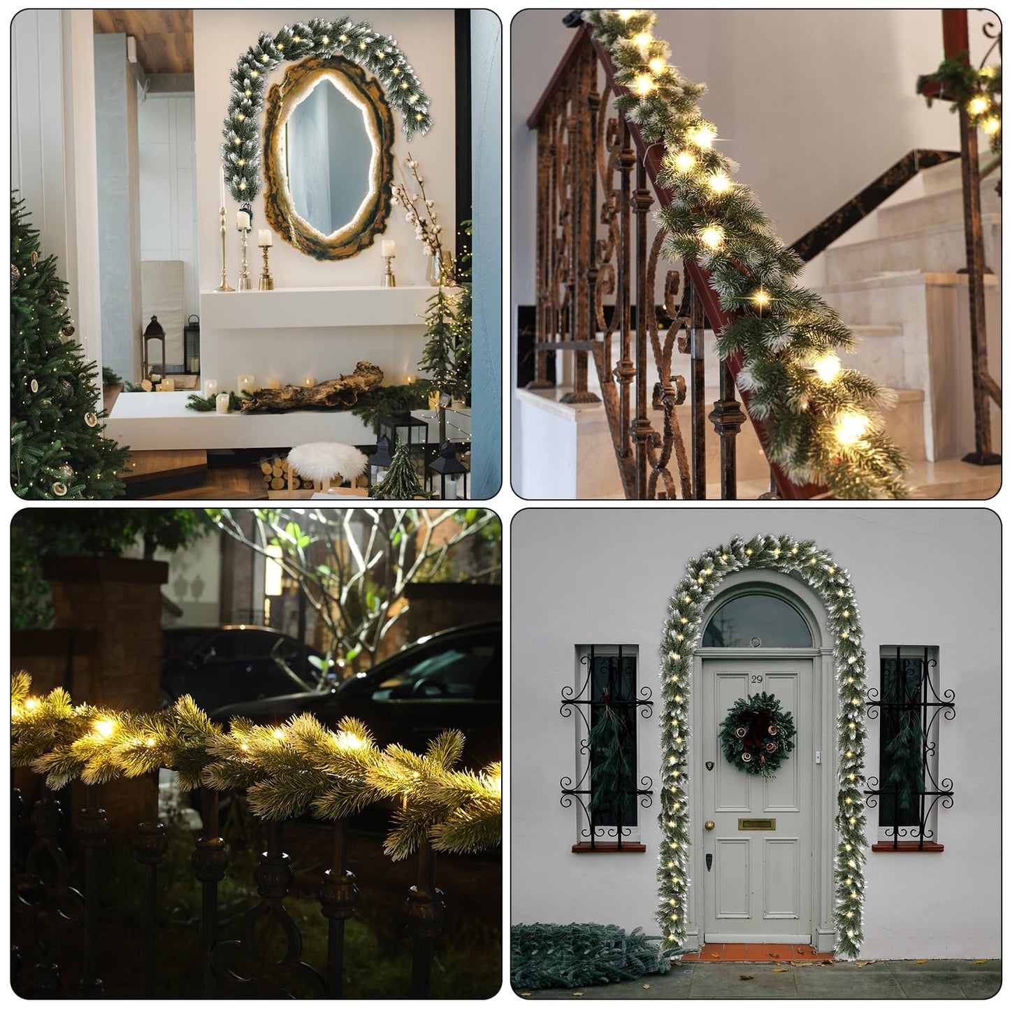 2 Pack Pre Lit Snow Flocked Christmas Garland 6 ft Artificial Christmas Garland with Warm White 30 LED Light and Timer Frosted Faux Pine Winter Garland for Home Indoor Outdoor Mantel Seasonal Decor