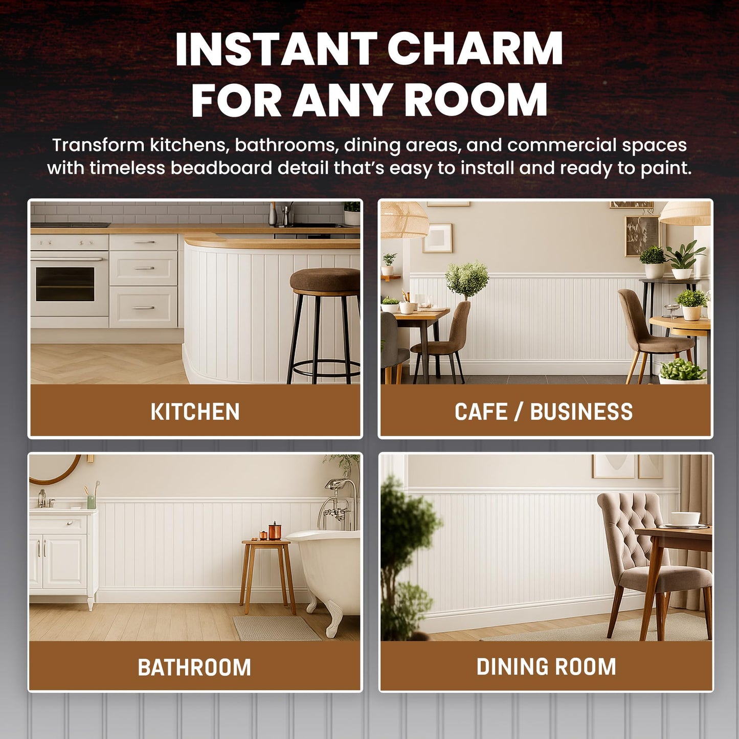 Interwood Real Wood Beadboard Wainscoting Panels - Primed Tongue and Groove Pine Solid Wood Wall Panels, 32” Tall, Knot-Free Interior Wall Paneling, Ready to Paint, 12 Planks (Covers 3.5 Lin. Ft.)