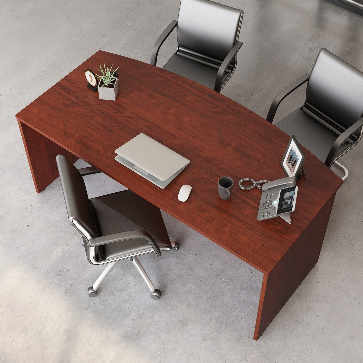 OfficeWorks by Sauder Affirm 72" Bowfront Commercial Exec Desk, Classic Cherry Finish