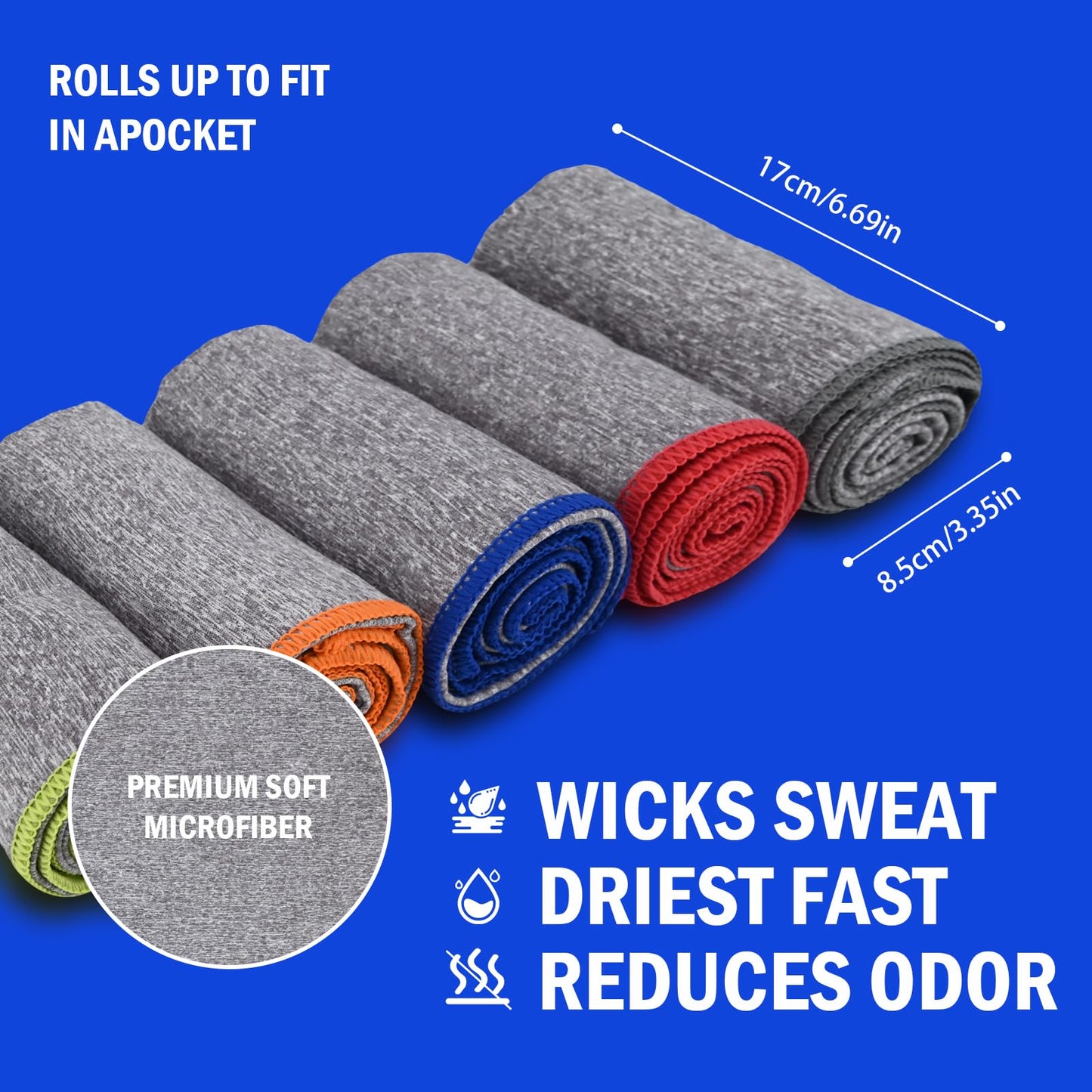 Vnoss Microfiber Quick Dry Gym Towel, Lint Free Odor-Free Absorbent Fiber, Fast Drying, Men & Women Workout Gear for Body Sweat, Working Out, Towels (Grey, 5Pack - 16 * 27Inch)