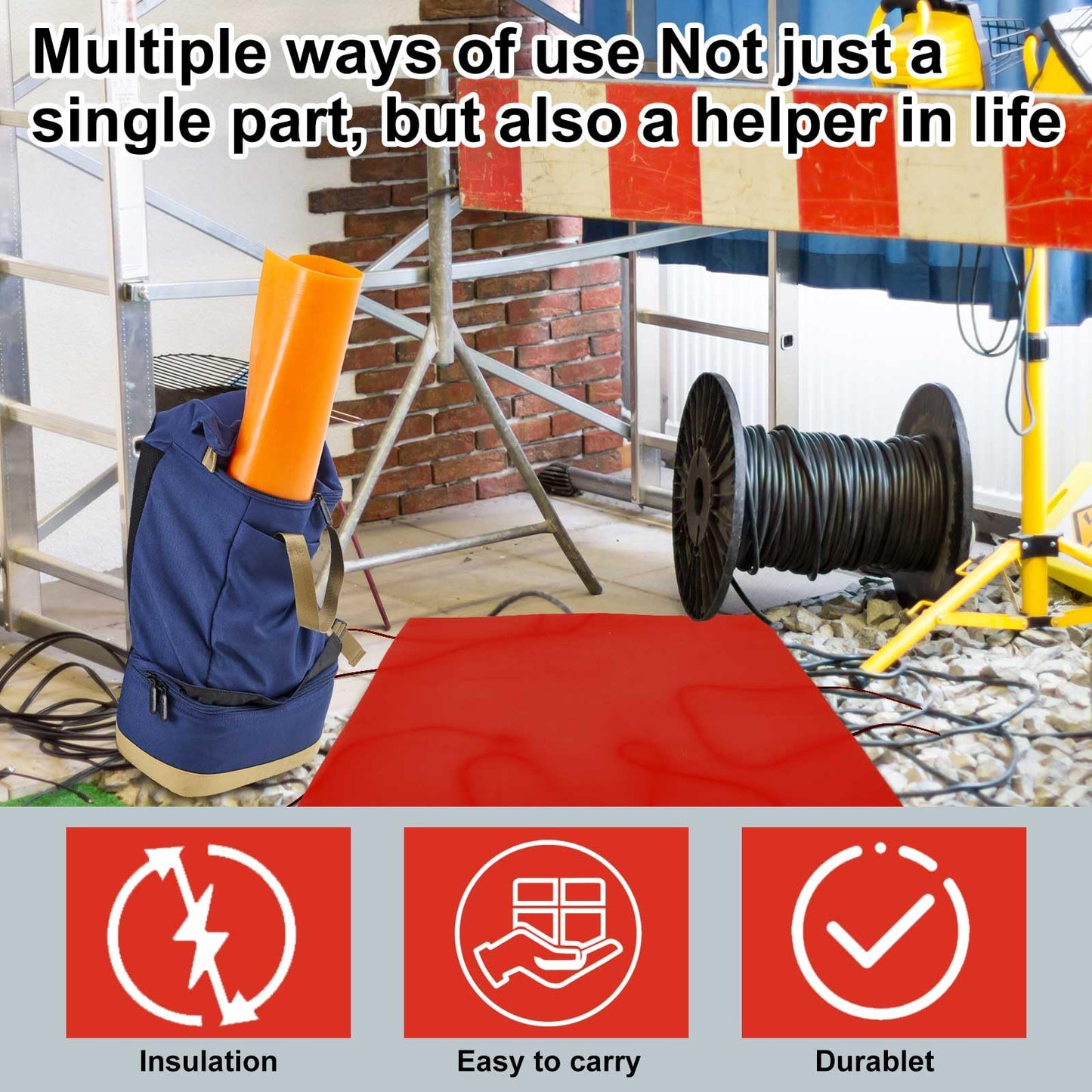 Maasechs 1 Pcs 40" x 40" Electrical Insulated Rubber Blanket, 1000v High Voltage Insulation Mat Electrical Safety Rubber Mat Non Conductive Dielectric Mats for Electricians Industrial Workspaces, Red