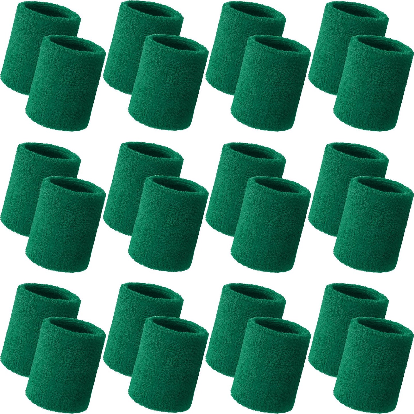 Bememo 24 Pcs Wrist Sweatbands Bulk Sports Wrist Bands for Men Women Breathable Athletic Tennis Wristbands Stretchy Absorbent Cotton Terry for Basketball, Baseball, Gym, Working Out(Dark Green)