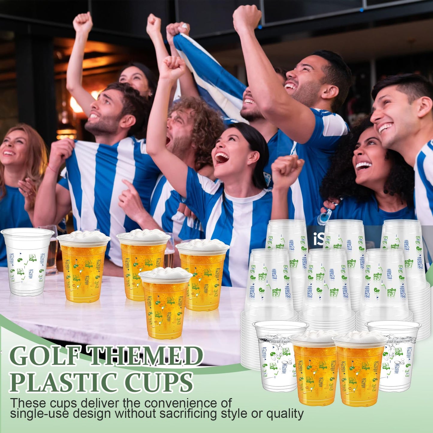 Xihaian 50 Pcs Golf Ball Party Cups,12oz Green Disposable Masters Birthday Bachelor Party Decorations Supplies for Golf Sport Themed Party Favors