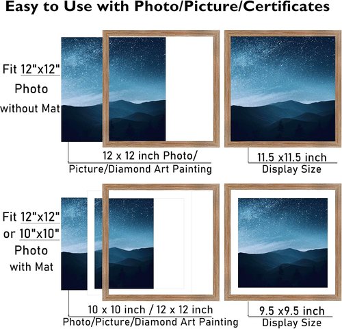 JCJMY Rustic Brown 12x12 Picture Frame - Display 10x10 Art or Photos | Wall Hanging with Plexiglass