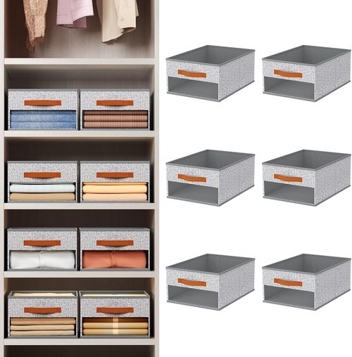 Homsorout Drawer Organizers - 6 Pack Foldable Pants Organizers with Clear Windows & Handles | Light Gray Fabric Storage for Clothes, Jeans, Sweaters & More