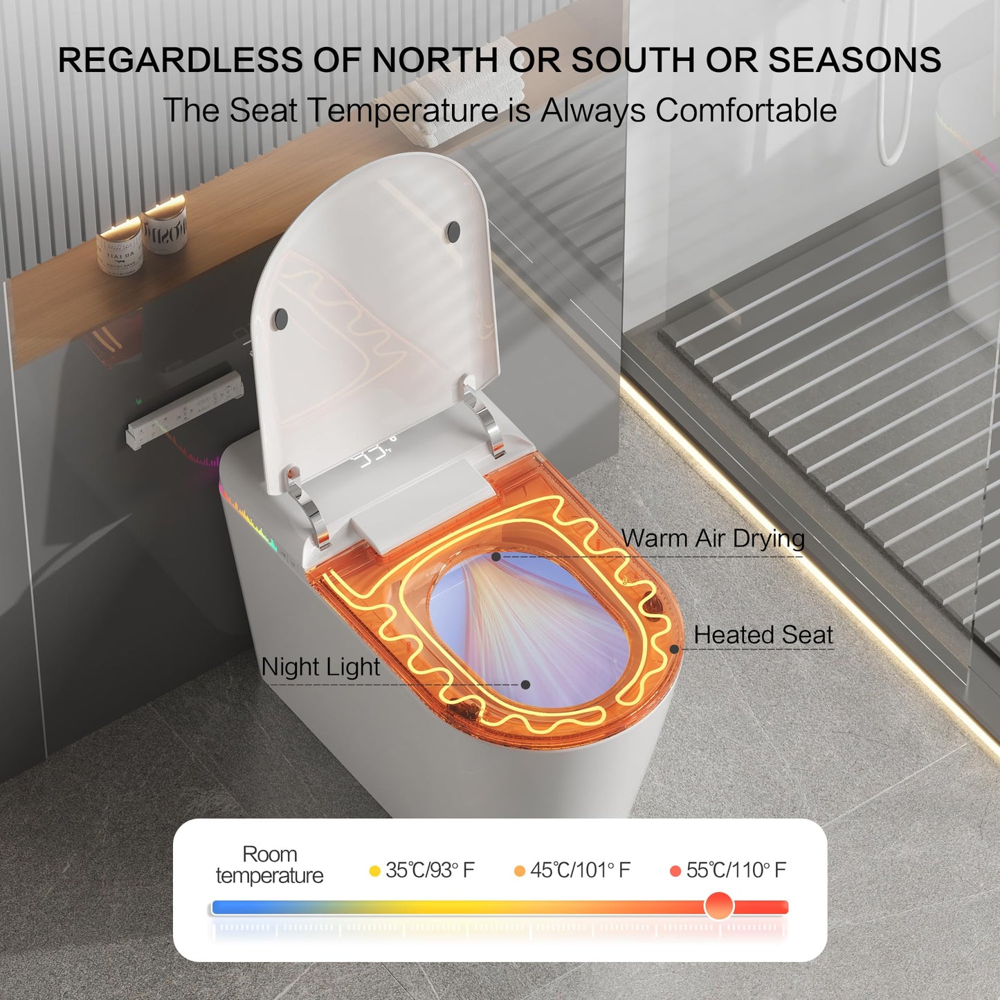 Erdoru Smart Toilet with Bidet Built-in,One Piece Toilet with Foam Shield,Auto Open/Close Lid,Heated Seat,Warm Water Sprayer & Dryer,Adjustable Night Light,Auto Flush