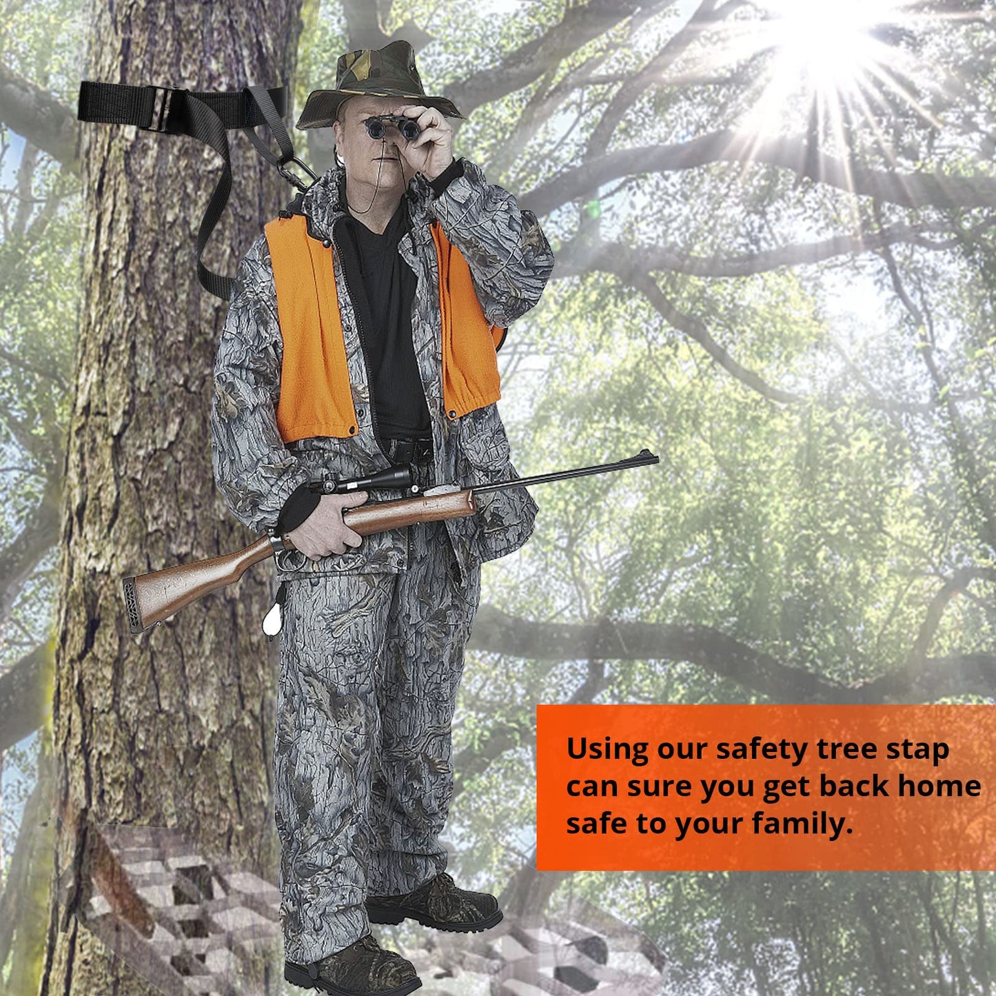 TRSMIMA Tree Stand Hunting Harness - Climbing Stands Strap Treestand Belt with Adjustable Metal Hook Quick Easy Quiet To Use