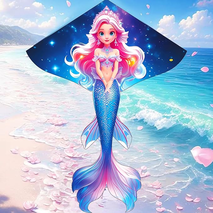 HENGDA KITE Beautiful Mermaid Kite for Kids Children Lovely Cartoon,Easy to Fly and Assemble,Suitable for Outdoor Activities