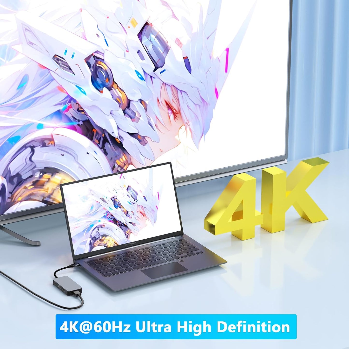 Buerlaseul 4K@60Hz 7 1 USB3.0/USB-C HDMI Display Port USB C Docking Station Dual Monitor for Dell/HP/Mac Laptop, in USB