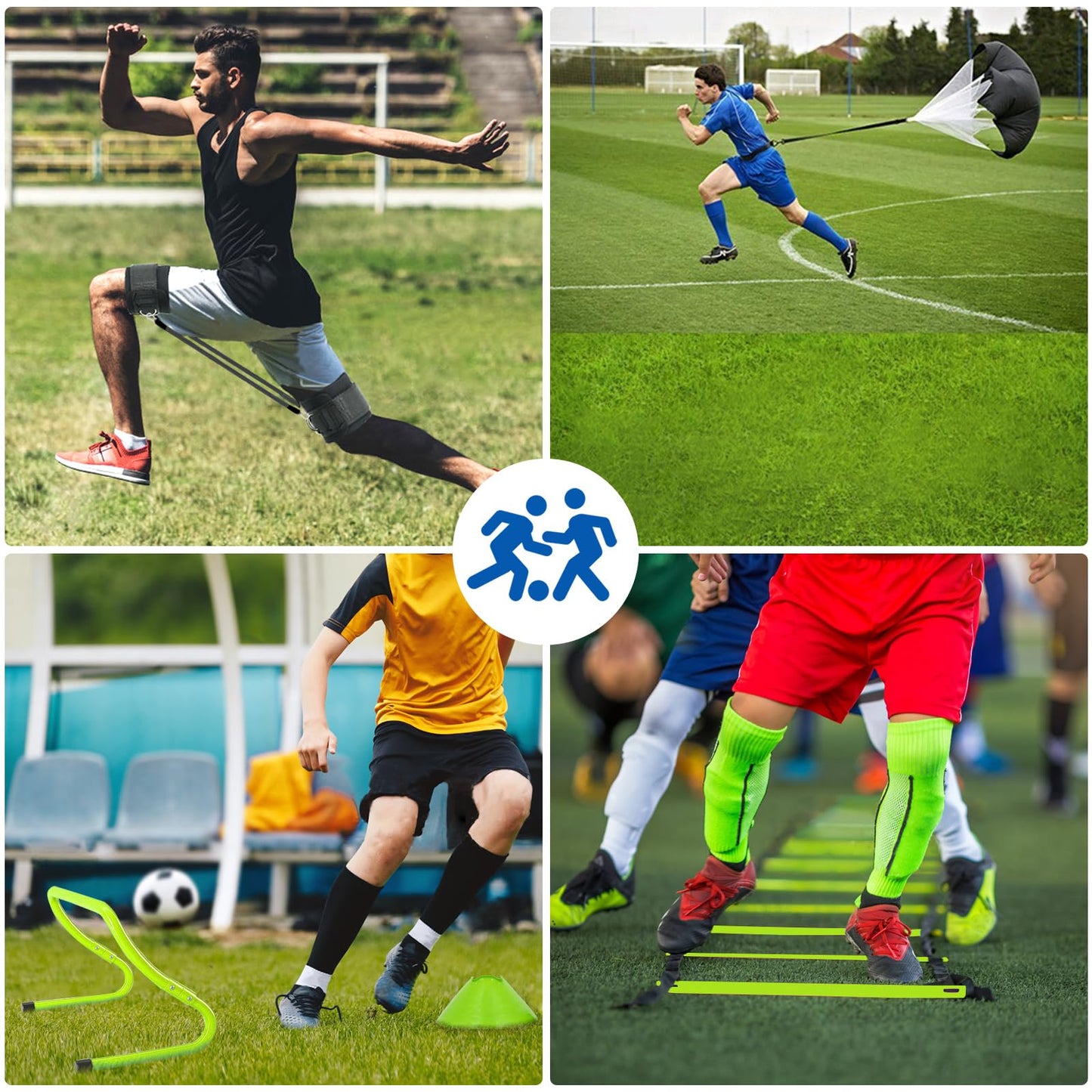 Haootadiy Agility Training Equipment, Football Training Equipment Includes 20FT Agility Ladder,4 Adjustable Agility Hurdles, 16 Football Cones, Parachute, for Training Soccer Athletes（Green）