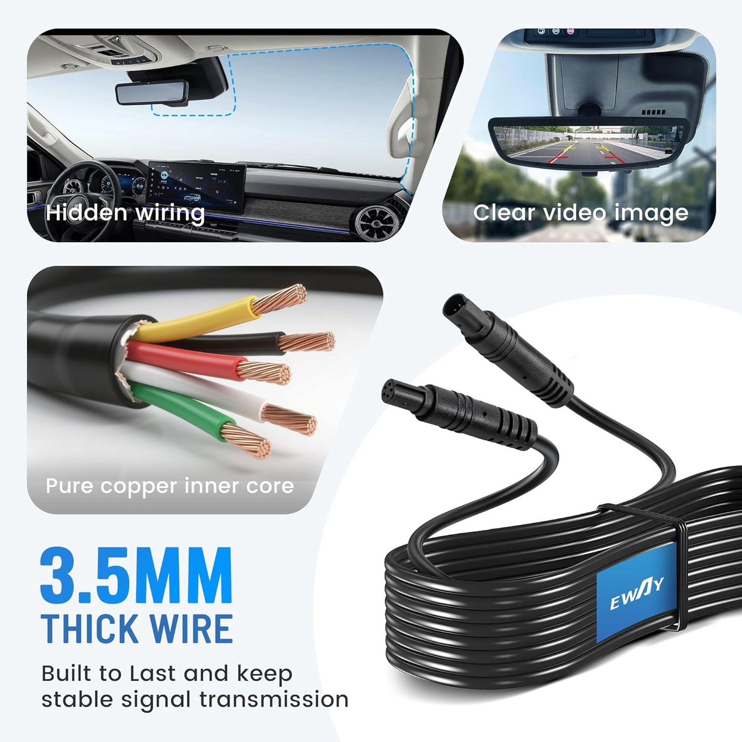 EWAY 5 10ft, 5Pin 10 Feet/3M Pin Dash Cam Extension Cable for Car SUV Truck Trailer RV Mirror Dashcam Rear View Backup