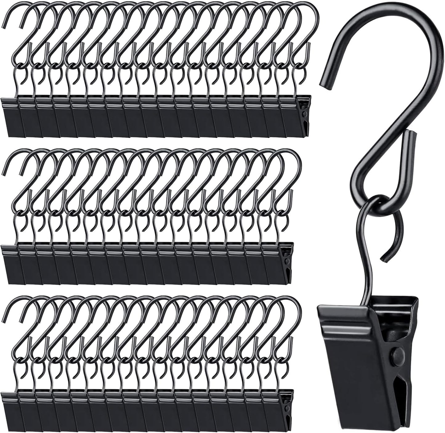 Skiennix 50Pcs Metal Curtain Hanging Clips - Anti-Rust S Hooks for Outdoor String Lights | Perfect for Parties & Camping