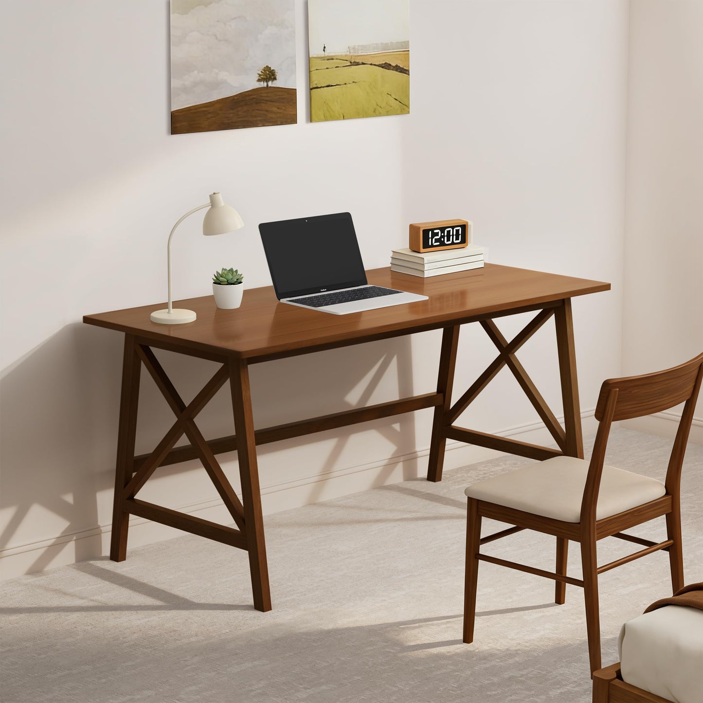 NELYE Modern Solid Wood Desk - 54" Simple Computer Table for Home Office Study Writing Workstation in Walnut, 54" W x 24" D