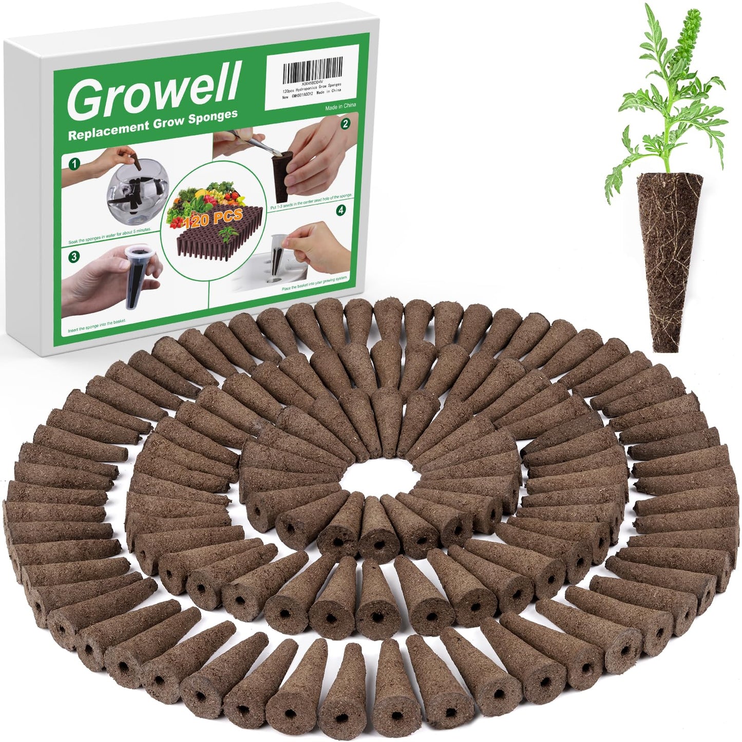 Growell 60 Pods Hydroponics Growing System & 120 Pack Grow Sponges