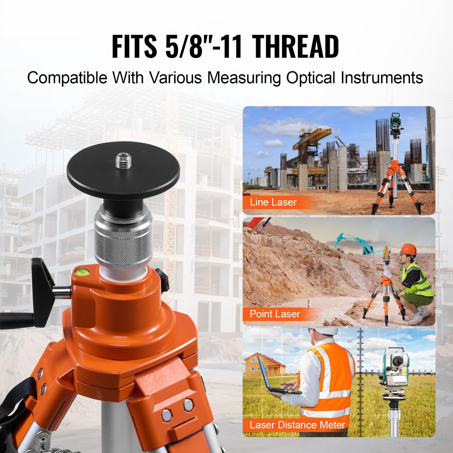 VEVOR Laser Level Tripod Stand, 5/8"-11 Thread Mount, 27.16-67.71 inch Height Adjustment Heavy Duty Survey Tripod, with Level Bubble & Diffusion Limiter, Liftable Non-Skid Feet for Construction