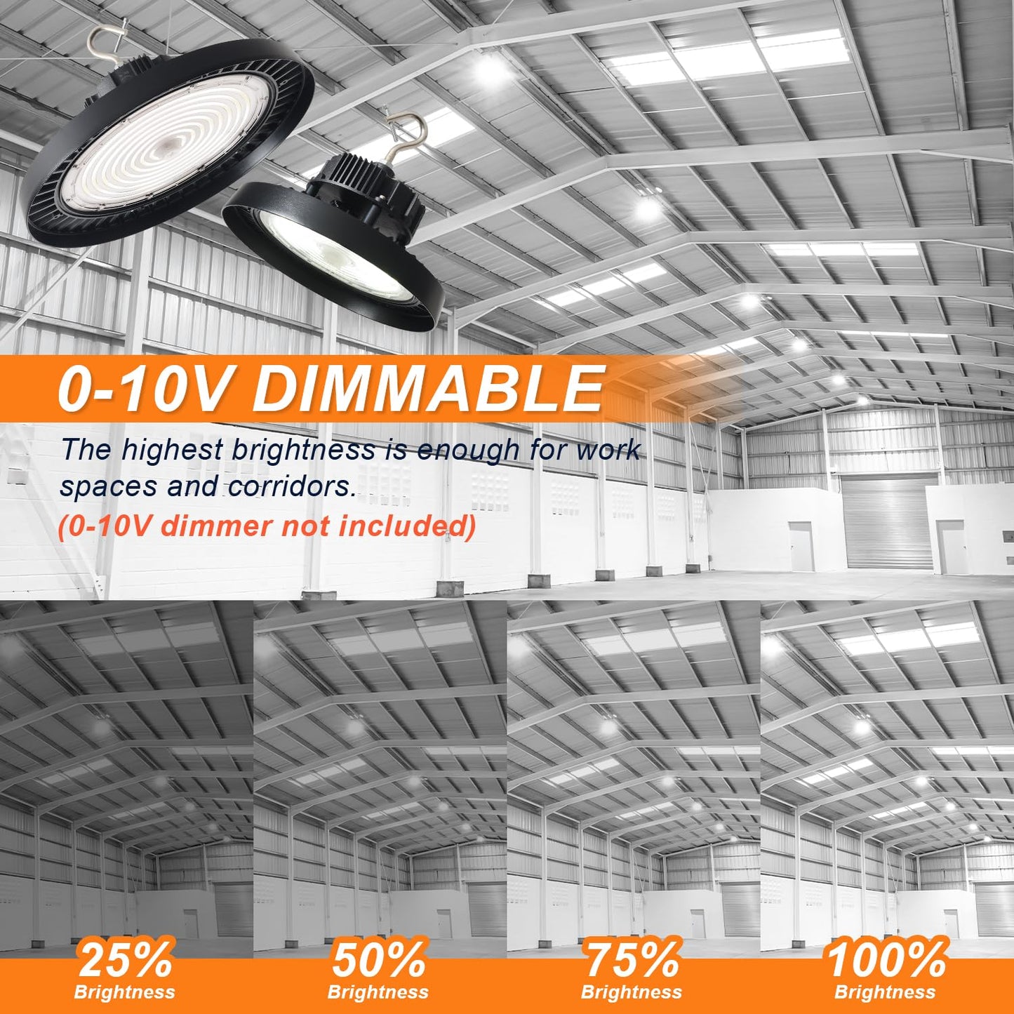 480V UFO LED High Bay Light 240W 200W 180W Adjustable, 0-10V Dimmable 5000K High Bay LED Shop Lights (1000W MH/HPS Equivalent), IP65 Commercial Bay Lighting for Warehouse Factory, AC 277-480V