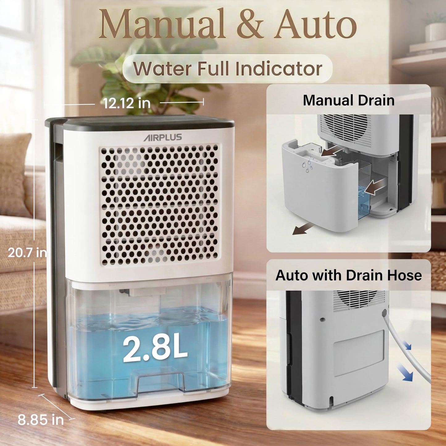 AIRPLUS 4500 Sq. Ft Dehumidifiers for Home, 70 Pints Dehumidifier for Basement with Drain Hose, Continuous Drainage, Intelligent Humidistat, Dehumidifier for bathroom, bedroom, Large Room