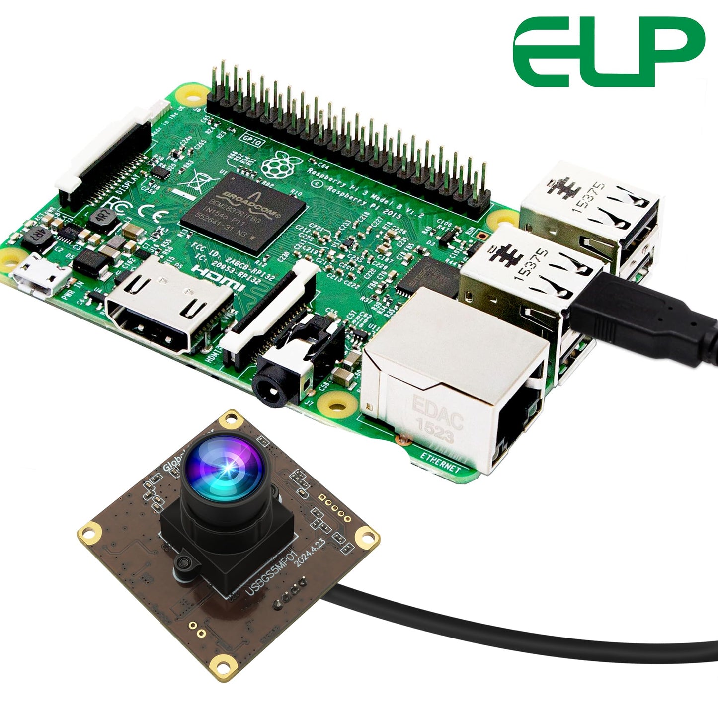 ELP 5MP Global Shutter 50fps USB Camera Module for Computer UVC USB2.0 Lightburn Cam for Laser Engraver High Speed 60fps PC Camera Wide Angle Webcamera for Live Streaming (100°Low Distortion Lens)