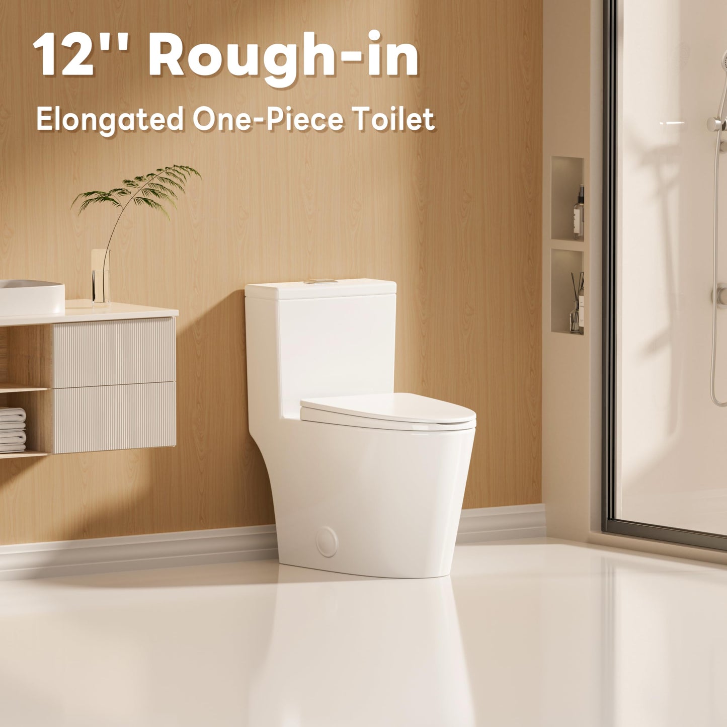 Casta Diva Elongated One Piece Toilet with 17" ADA Comfort Height Seat Modern Compact Toilet for Bathroom, Dual Flush 0.9/1.28GPF and MAP 1000g, 12'' Rough-in, Standard White Bowl