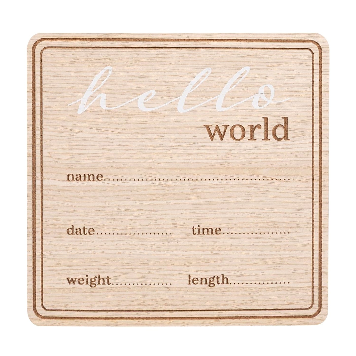 Kate & Milo Wooden Hello World Birth Announcement Photo Prop, Newborn Milestone Sign with Birth Details for Hospital