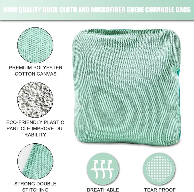 JIMTERRY Professional Cornhole Bags Set of 8 Dual Sided Corn Holes Bags Double Sided Regulation Slick and Stick Corn Hole Bean Bags for Pro Corn Hole Game