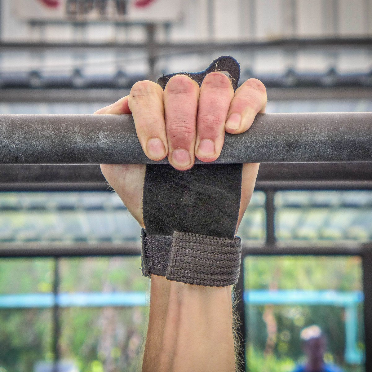 WOD Nation Barbell Gymnastics Grips for Pull-up Training - Black, Large - Leather Pull-Up Palm Grips & Kettlebell Hand Protector for Barbells