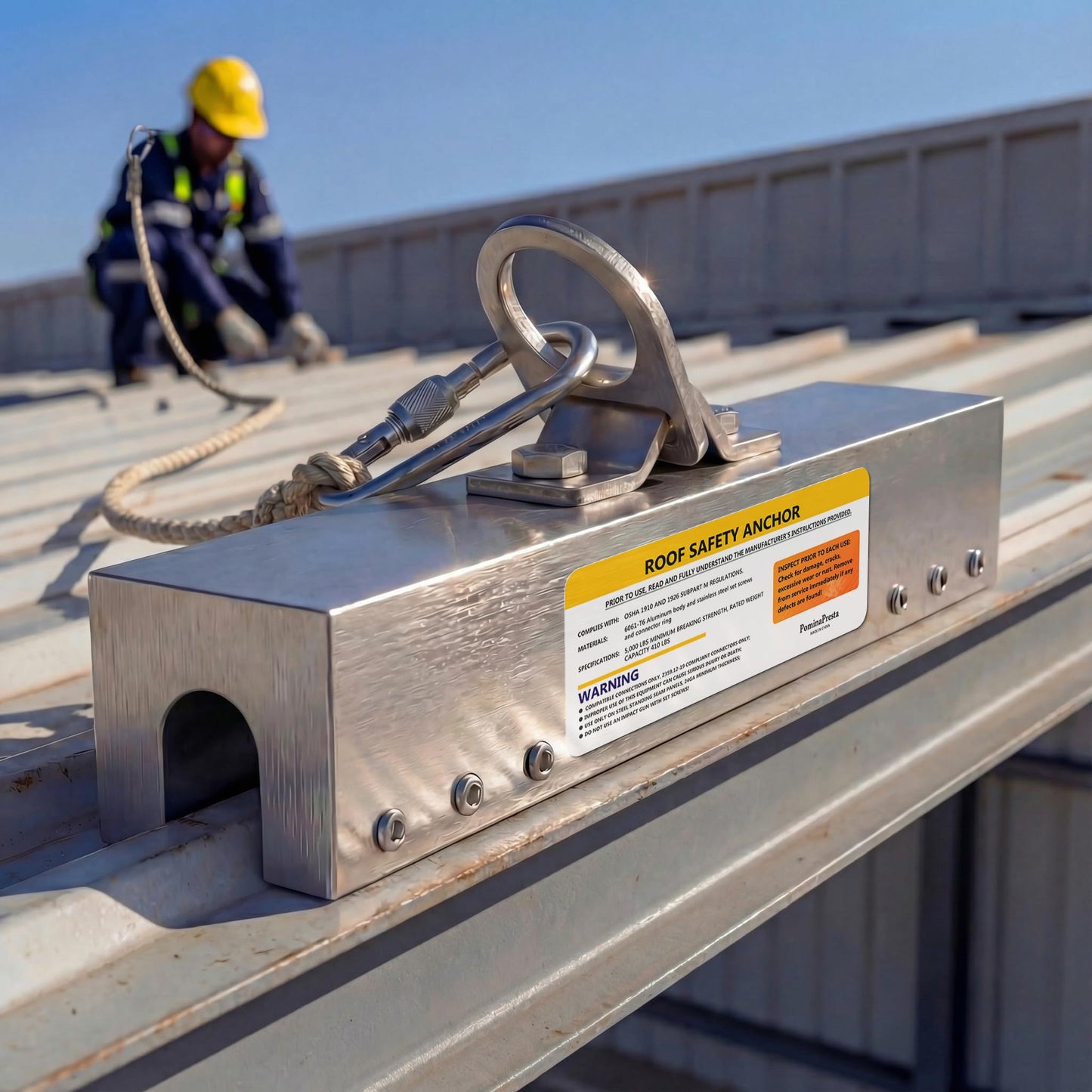 Aluminum Standing Seam Roof Anchor - 5,000 lbs Breaking Strength - Non-Penetrating Metal Roof Safety Clamp - Rugged & Lightweight Roofing Anchor Point