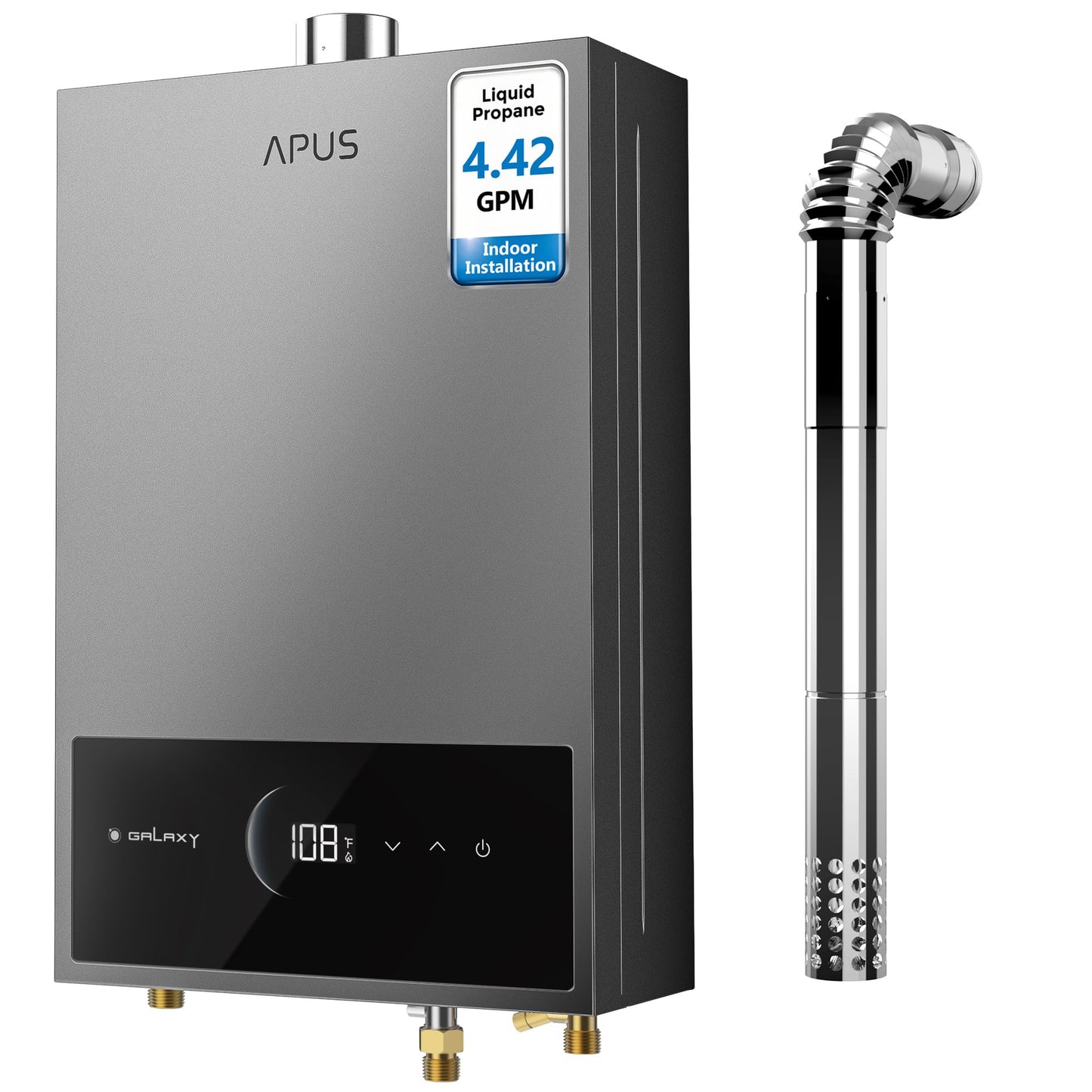 APUS Tankless Water Heater Propane Gas, Up to 4.42 GPM, Indoor Hot Water Heater, 95,000 BTU on Demand Instant Hot Water Heaters with Smart Digital Display, Space Gray