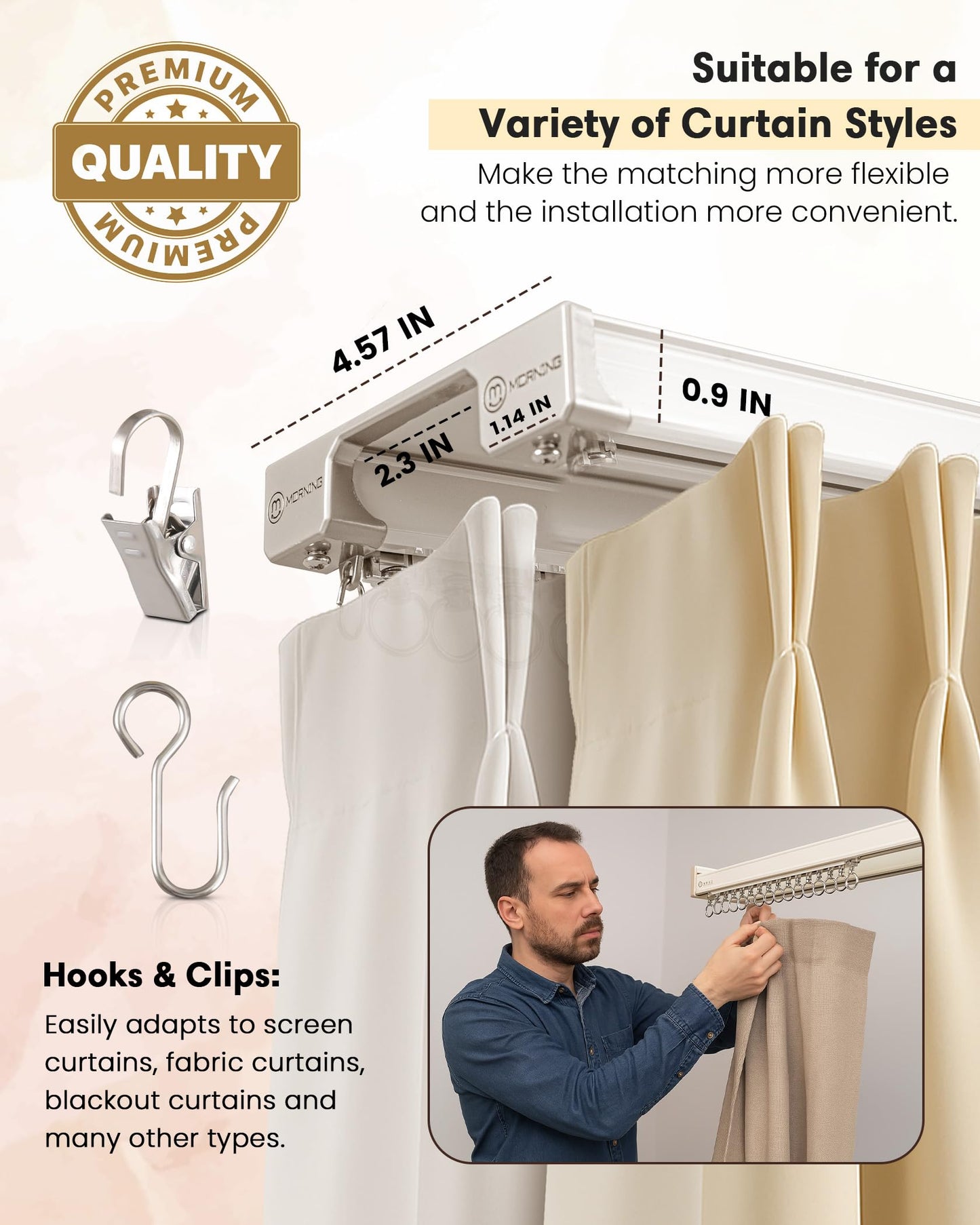 Ezcasch Ceiling Curtain Track Set - Dual Track Ceiling & Wall Mount 10ft-12ft, Heavy-Duty Double Track Rails with Silent Slides, Room Divider Double Track System, Includes Hooks/Clips/Brackets, White