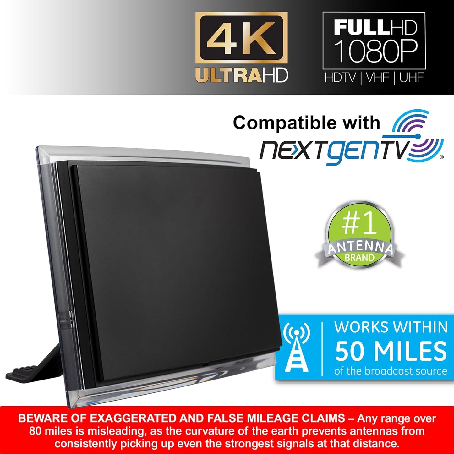 GE 4K 1080p 48732 TV Antenna for Smart TV Indoor, HD Antenna, Supports Signal Reception with Signal Amplifier, Free