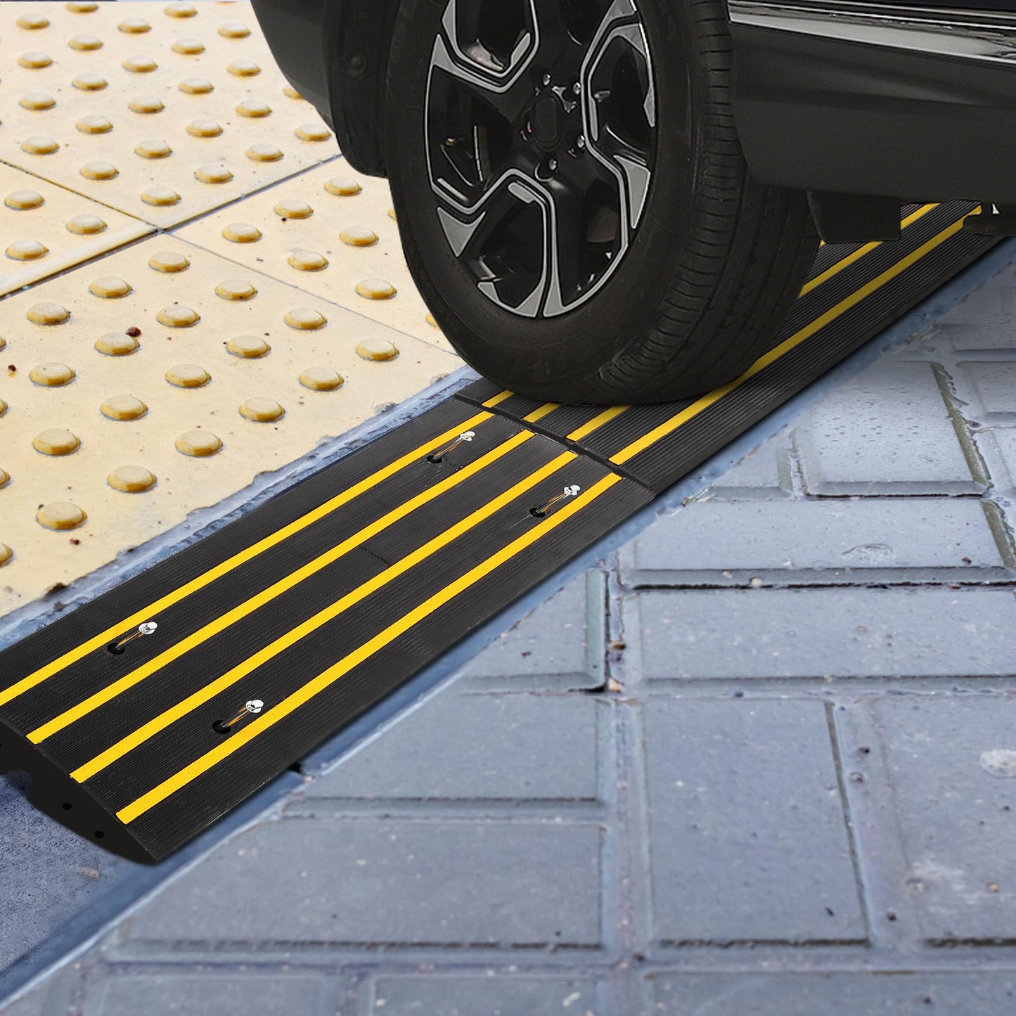 48" Driveway Ramp, 3 Pack Heavy Duty Rubber Curb Ramps for Cars, SUVs, Trucks | Low Profile Design with Water Drainage Channel | Garage & Sidewalk Transition Solution