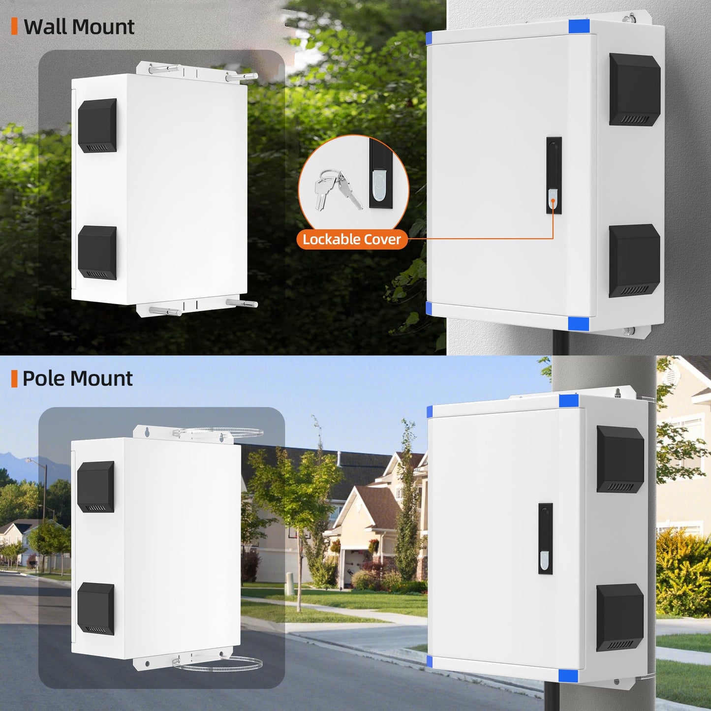 Joinfworld Outdoor Electrical Box 19.7"x15.7"x7.9" Metal Waterproof Vented Nema Enclosure with 12V Fan, Stainless Steel Junction Box with Cold Rolled Steel Plate Hinge Connection Din Rail