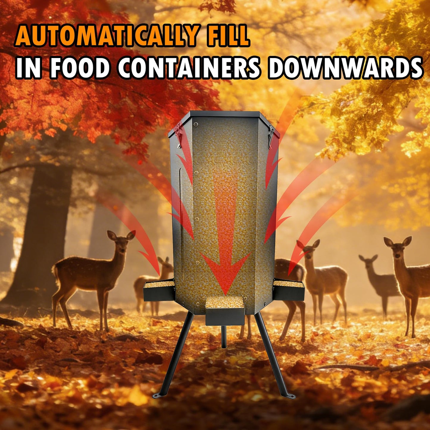 NULTRUMA 80 lbs Galvanized Steel Gravity Deer Feeder | Weatherproof & Anti-Rust Wildlife Game Feeder with 3 Feeding Trays & 3-Leg Stand | Automatic Corn Dispenser for Deer, Goats, Horses