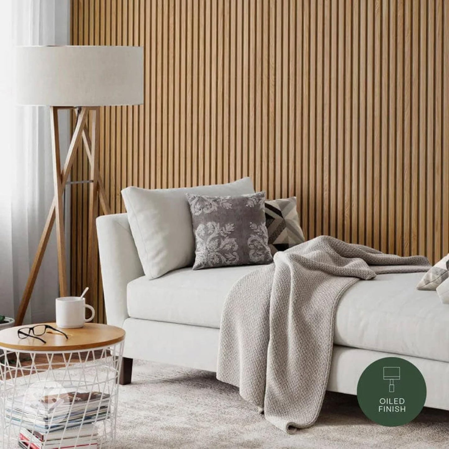 WVH Luxury American Oak Grey Felt Acoustic Slat Wood Wall Panels, Measures 47.24" x 25.20", Premium Finish, Interior Decor for Walls & Ceilings, Noise Cancelling & Sound Absorbing for Home, 2pcs