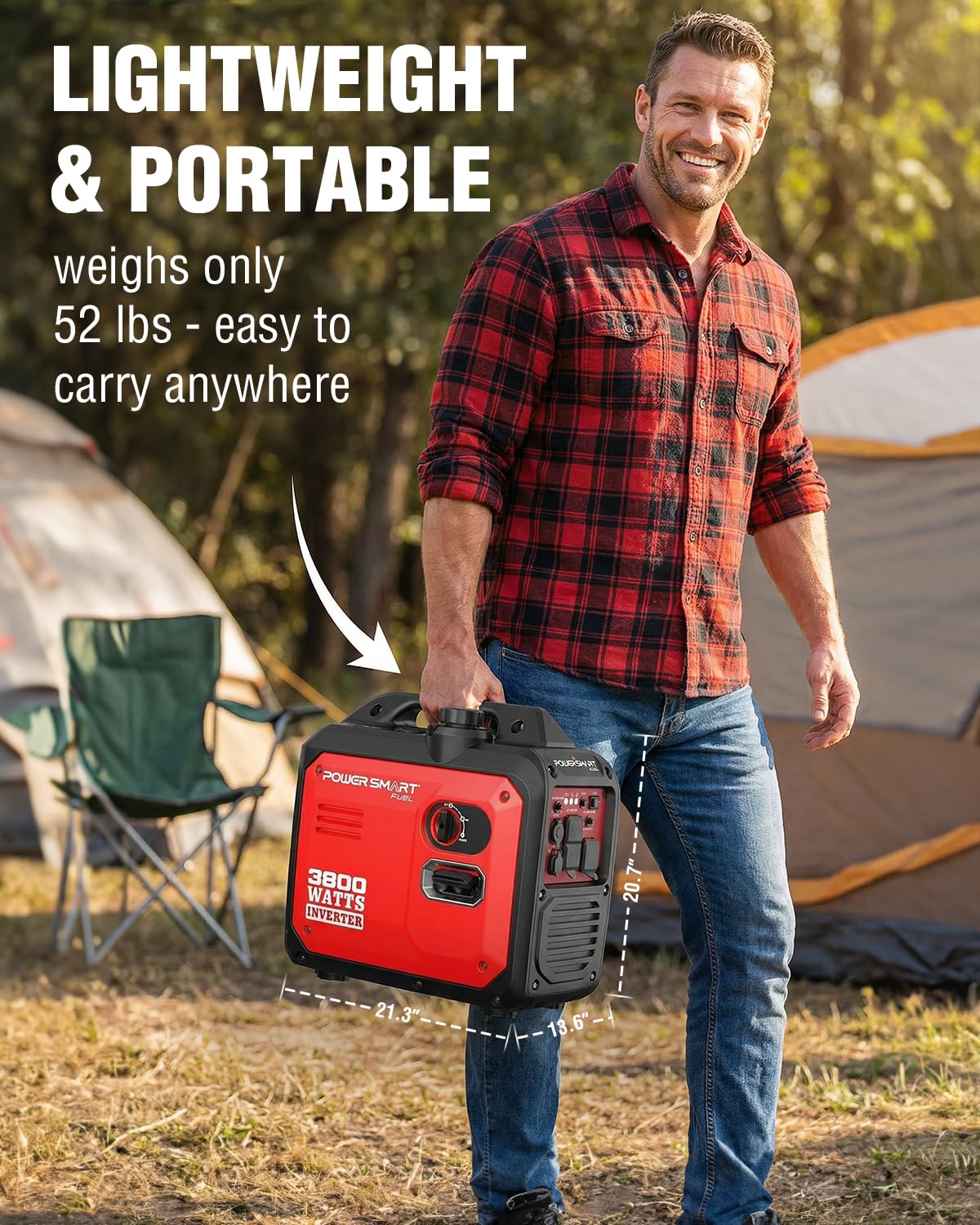 PowerSmart 3800W Portable Inverter Generator, 59dB Super Quiet Gas Powered, 143cc 4-Stroke OHV, Parallel Ready, EPA Compliant for RV Camping, Tailgating and Home Emergency Backup
