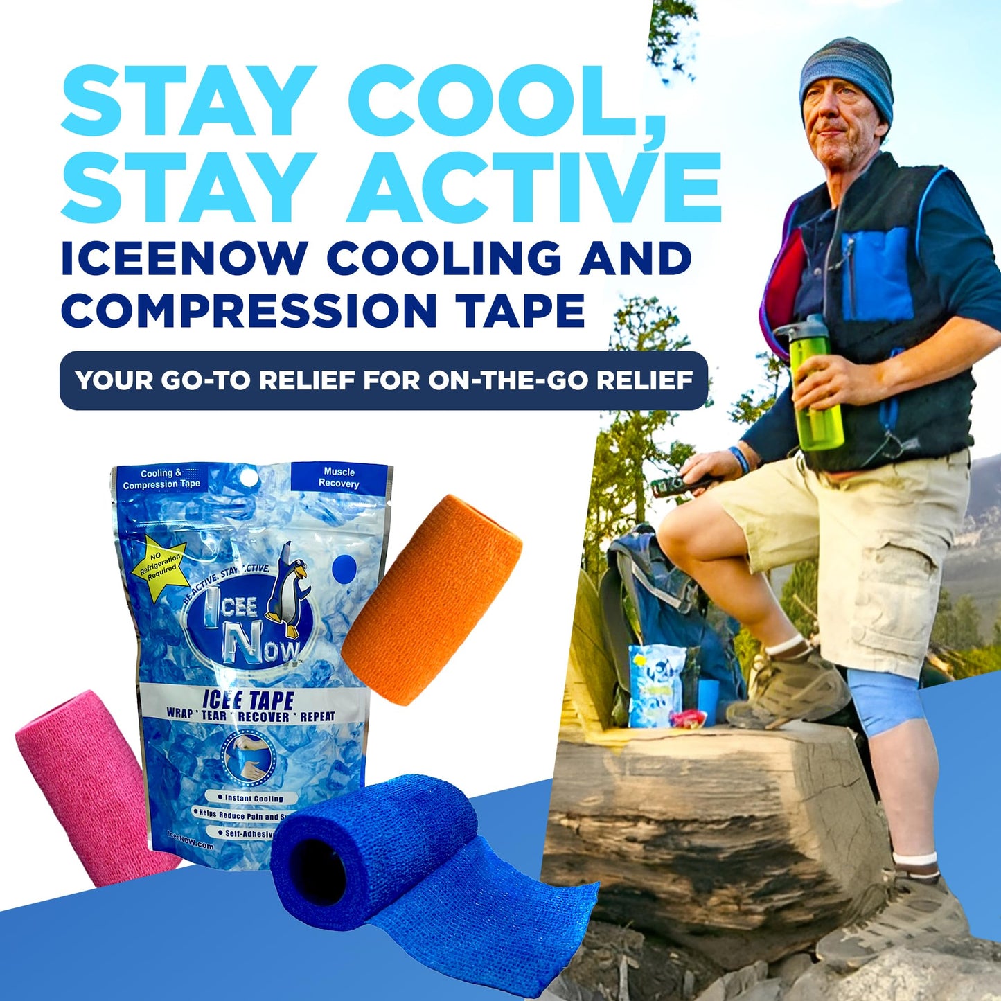 ICEE Tape – Self-Adhering Compression Wrap, Instant Cooling Sensation, No Refrigeration Needed (Blue)