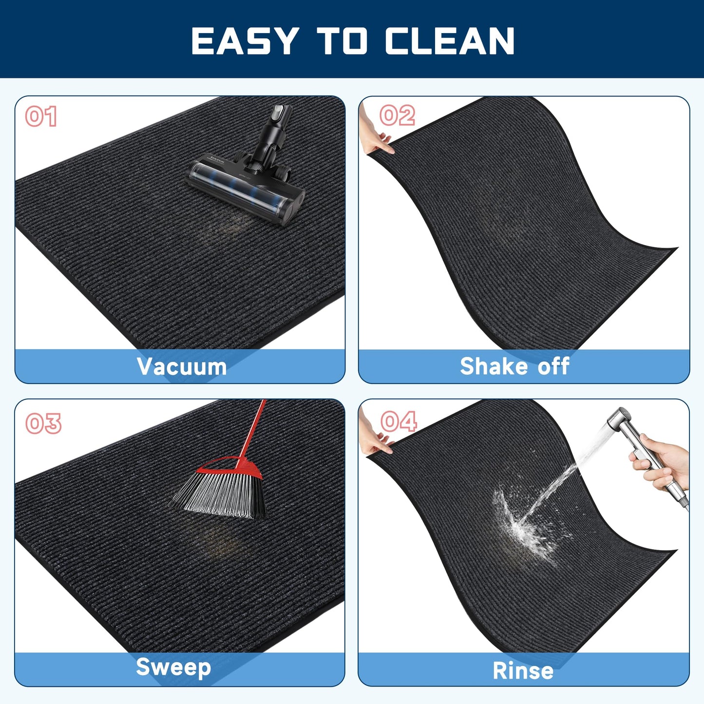 8'x4' Front Door Mat, Extra Large Indoor Outdoor Doormat, Heavy Duty Commercial Floor Mat, Non Slip Rubber Backing Welcome Mats for Entryway, High Traffic Area, Waterproof, Low-Profile, Easy to Clean