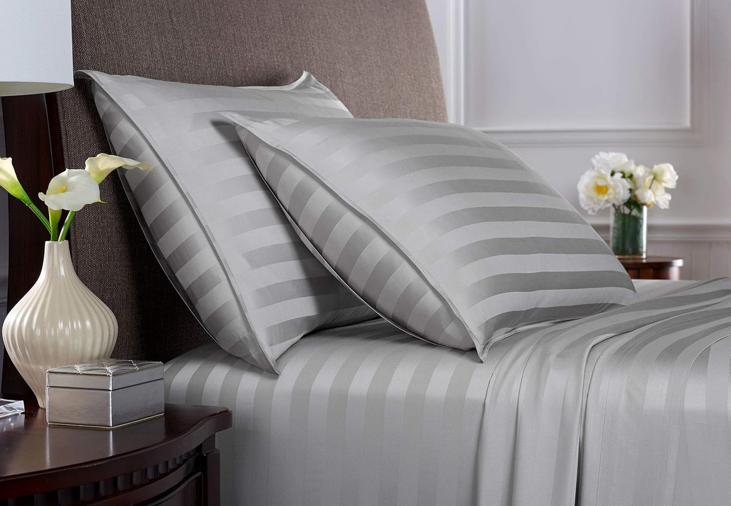 Pure Bamboo Full Sheets - Luxuriously Soft & Cooling 100% Organic Viscose Bed Sheet Set | Jacquard Silver, 2-Year Quality Promise